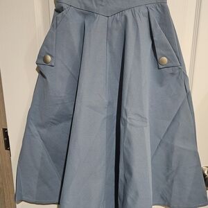 Chicwish Slate Blue ALine Full Skirt Size XS Front Pockets & Back Zipper Closure